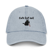 Load image into Gallery viewer, “Cute but Evil” Cat Denim Hat