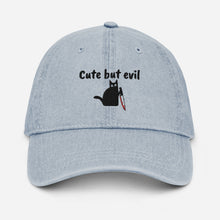 Load image into Gallery viewer, “Cute but Evil” Cat Denim Hat